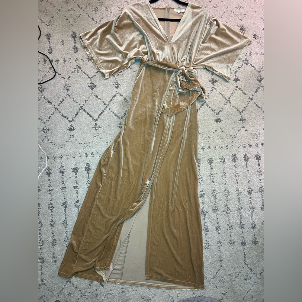 WYLDR Gold Velvet Floor Length Dress w/ Belt